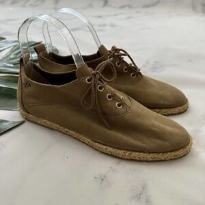 Hirica Womens Espadrille Oxford Flats Size 39 Brown Suede Lace Up Made in France